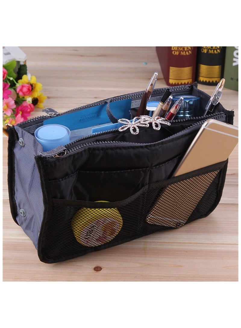 JTWEB New_Soul للسيدات منظم حقيبة يد للسفر وحقيبة مرتبة وبطانة مستحضرات التجميل 13 جيبًا أسود - Image 2