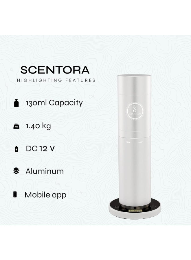 Scenta Flora Scentora Essential Oil Diffuser for Bedrooms, Offices and Meeting Rooms | Up to 300 m³ Coverage Compact | Mobile App Programmable with 130 ml Capacity (Silver) - Image 4