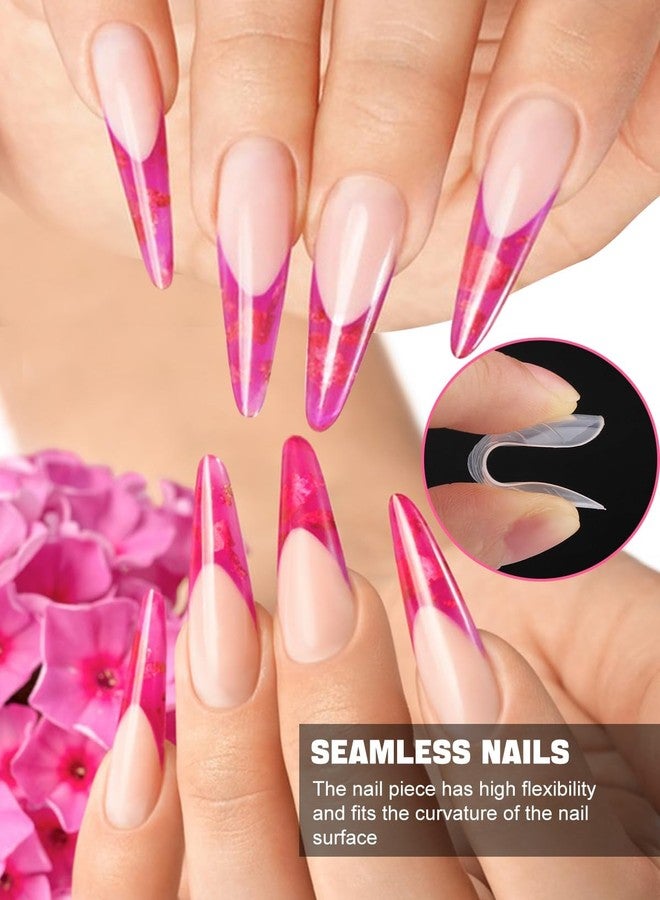 EBANKU Nail Dual Forms, 120Pcs Poly Nail Gel Stiletto Nail Molds Clear Acrylic Nail Tips, Full Cover Reusable Nail Forms for Builder Nail Gel Nail Art Design Salon&DIY - Image 3