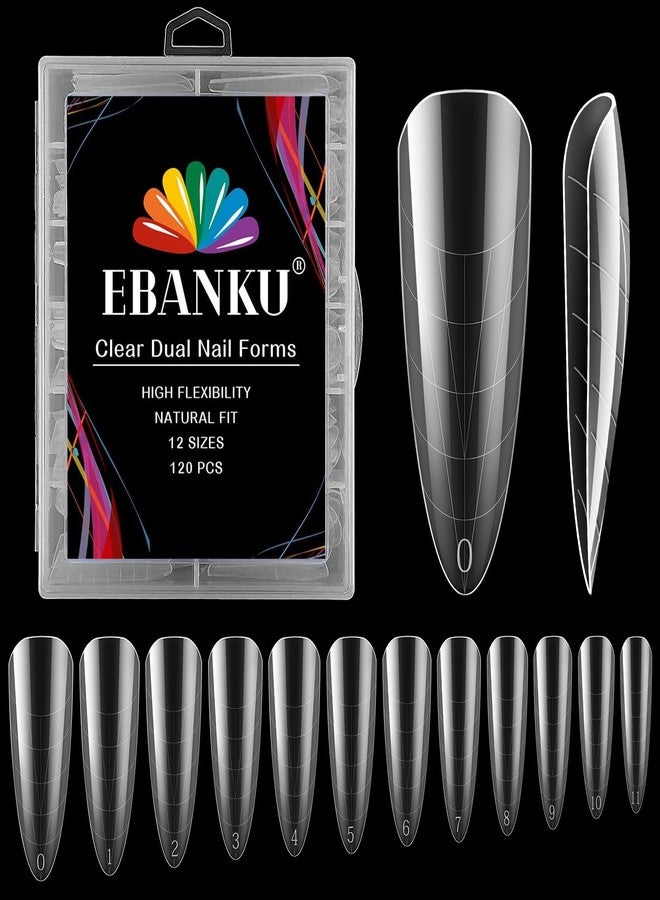EBANKU Nail Dual Forms, 120Pcs Poly Nail Gel Stiletto Nail Molds Clear Acrylic Nail Tips, Full Cover Reusable Nail Forms for Builder Nail Gel Nail Art Design Salon&DIY - Image 1