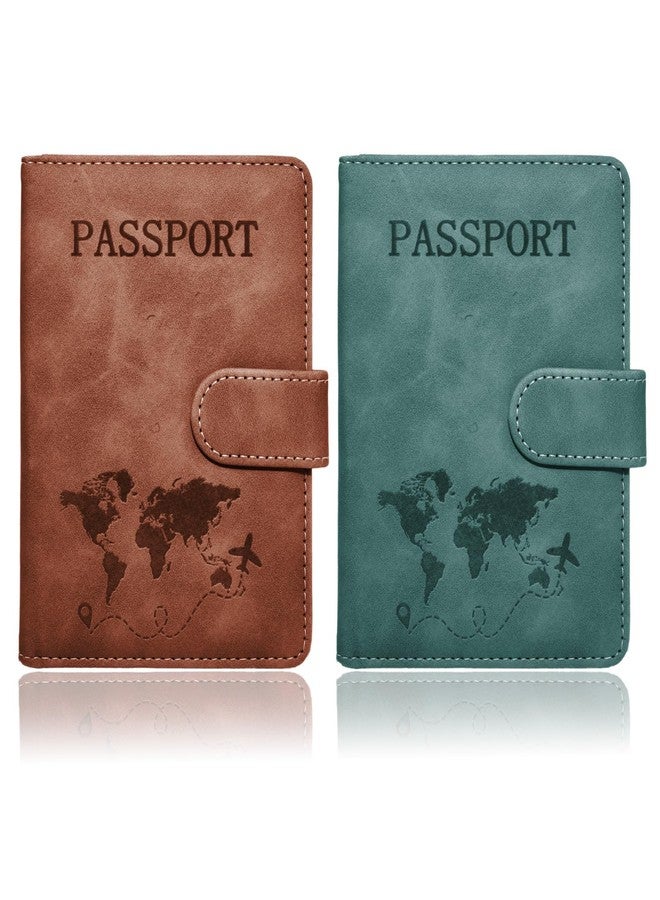 Sovirose 2 Pcs Passport Cover Set, Brown,Green, Minimalist - Image 1