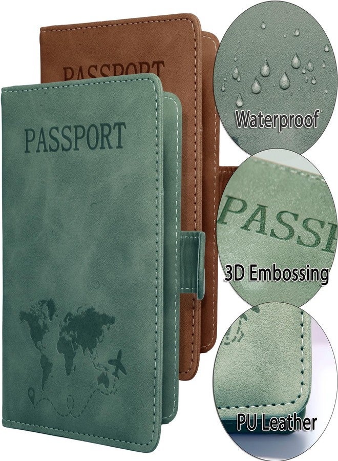 Sovirose 2 Pcs Passport Cover Set, Brown,Green, Minimalist - Image 5