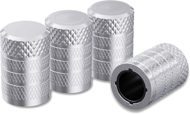 CKAuto Tire Valve Stem Caps, Silver, 4 pcs/Pack, Anodized Aluminum Tire Valve Cap Set, Corrosion Resistant, Universal Stem Covers for Cars Trucks Motorcycles SUVs and Bikes - Image 1