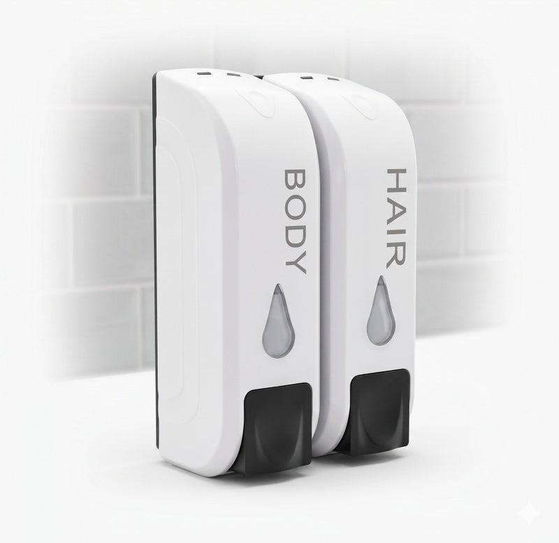 JERN Soap Dispenser for Shower Gel and Shampoo or Conditioner ABS Wall Mount White (Double) - Image 1