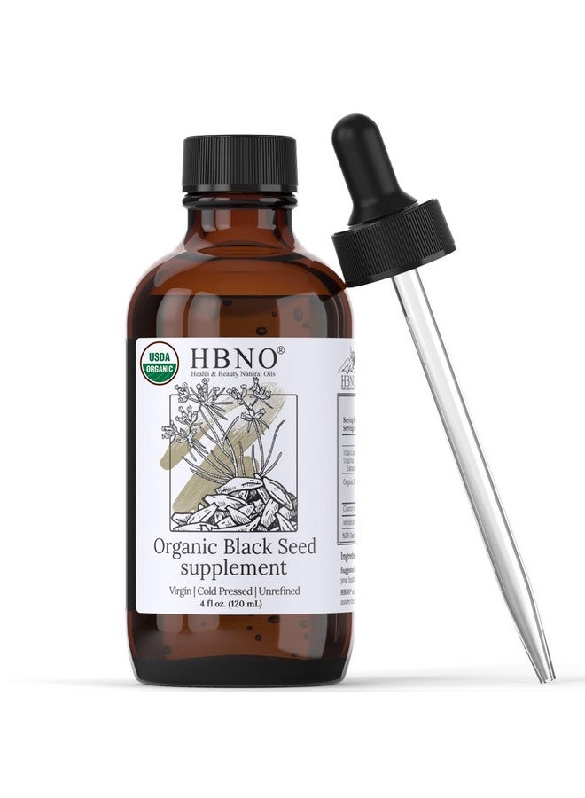 hbno Organic Black Seed Oil Huge 4 Oz (120Ml) Value Size Usda Certified Organic Black Seed Oil (Nigella Sativa) Cold Pressed For Supplements Face Hair Shampoo & Conditioner. - Image 1