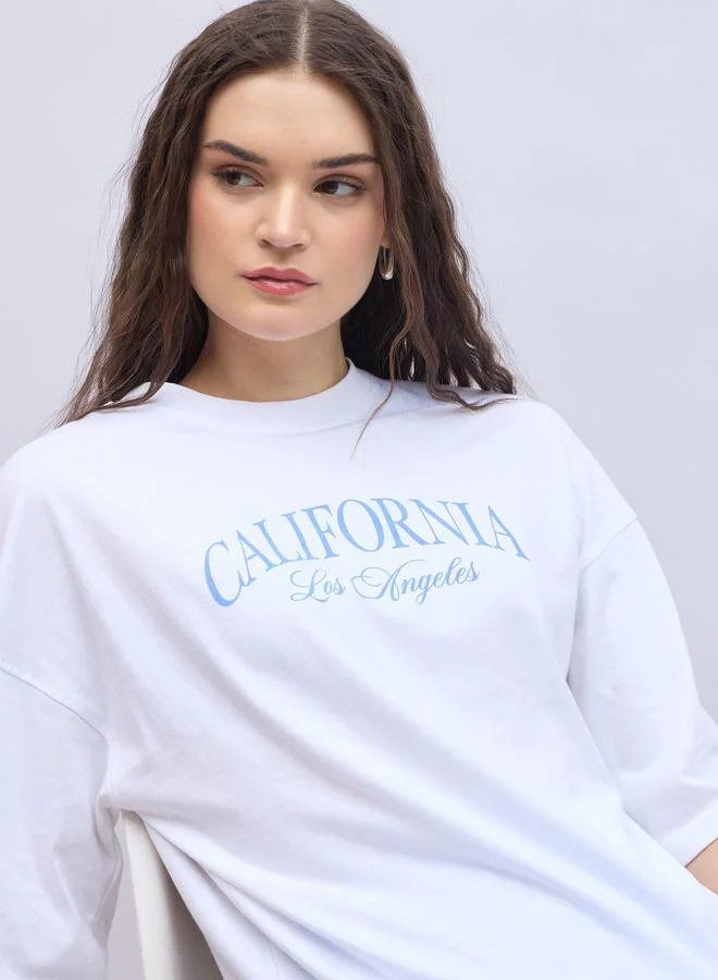 Styli Styli Slogan Print Oversized T-Shirt and Flared Leggings Co-Ords