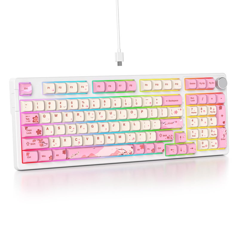 surmen Pink Creamy Keyboard with with Number Pad, 96% RGB Full Gasket Mounted Hot Swappable Custom Wired Thocky Keyboard with Knob for Office Gamer (98 Ying) - Image 1