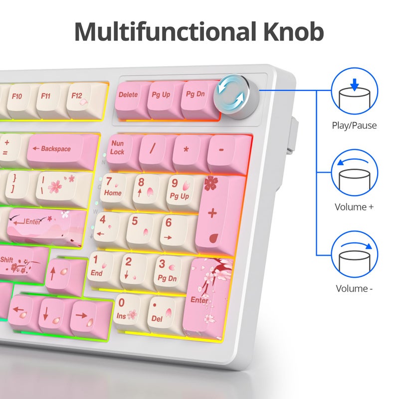 surmen Pink Creamy Keyboard with with Number Pad, 96% RGB Full Gasket Mounted Hot Swappable Custom Wired Thocky Keyboard with Knob for Office Gamer (98 Ying) - Image 5