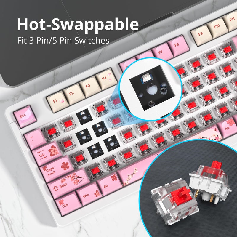 surmen Pink Creamy Keyboard with with Number Pad, 96% RGB Full Gasket Mounted Hot Swappable Custom Wired Thocky Keyboard with Knob for Office Gamer (98 Ying) - Image 3
