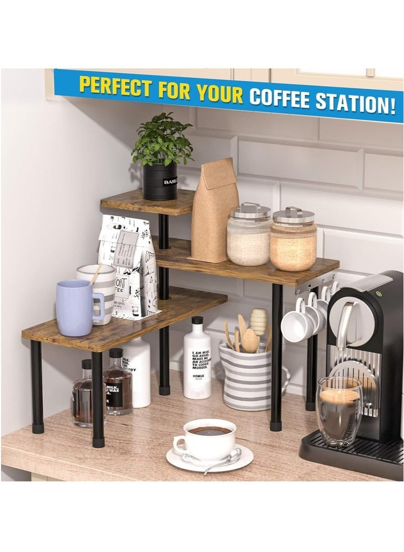موندا رف زاوية متحرك من الخشب والمعدن بثلاث طبقات، منظم سطح الطاولة قابل للتعديل، رف التوابل، رف العرض المنزلي، رف تخزين مستحضرات التجميل للمنزل والمكتب - Image 5