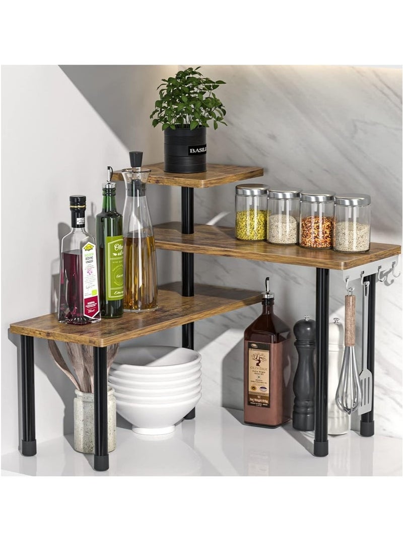 موندا رف زاوية متحرك من الخشب والمعدن بثلاث طبقات، منظم سطح الطاولة قابل للتعديل، رف التوابل، رف العرض المنزلي، رف تخزين مستحضرات التجميل للمنزل والمكتب - Image 1