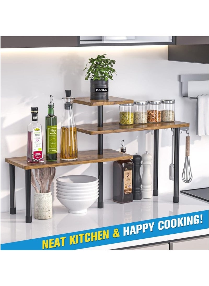 موندا رف زاوية متحرك من الخشب والمعدن بثلاث طبقات، منظم سطح الطاولة قابل للتعديل، رف التوابل، رف العرض المنزلي، رف تخزين مستحضرات التجميل للمنزل والمكتب - Image 4