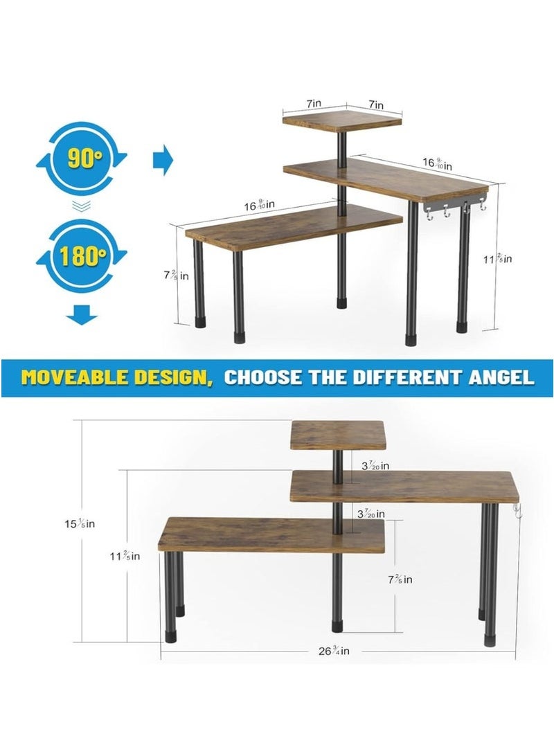 موندا رف زاوية متحرك من الخشب والمعدن بثلاث طبقات، منظم سطح الطاولة قابل للتعديل، رف التوابل، رف العرض المنزلي، رف تخزين مستحضرات التجميل للمنزل والمكتب - Image 3