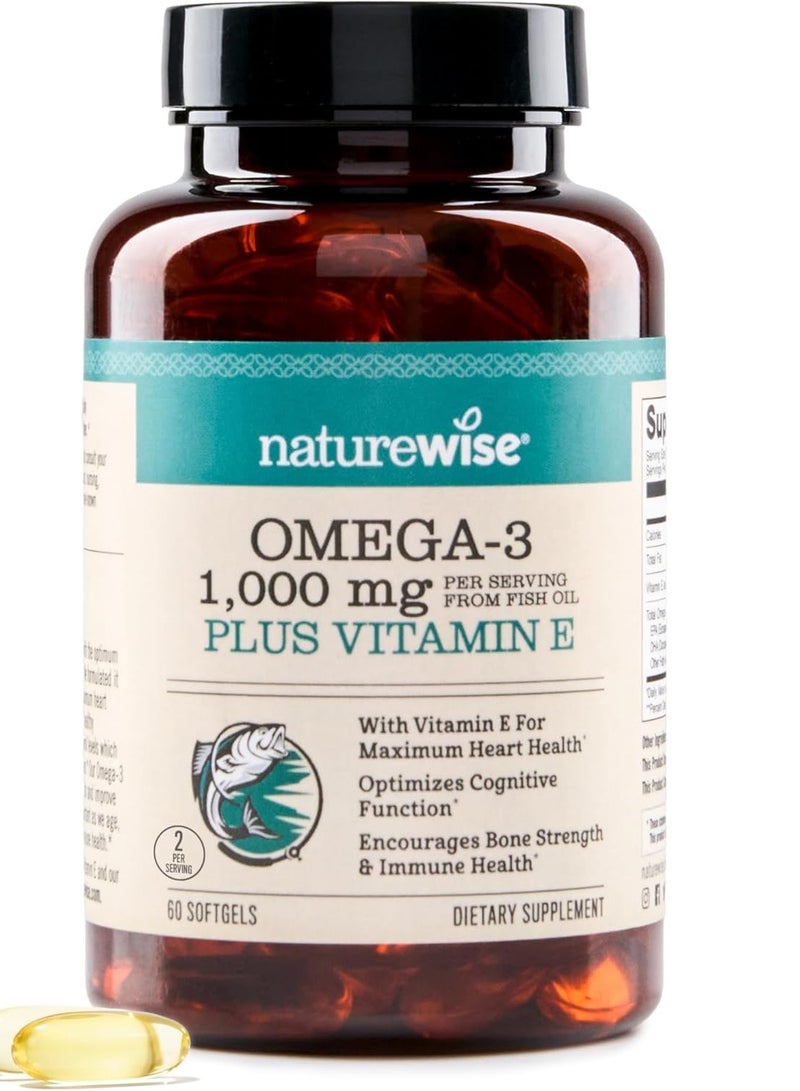 NatureWise Omega 3 Fish Oil Supplement Support for Heart & Brain Health  Lemon Flavor 60 softgels 30 servings - Image 1