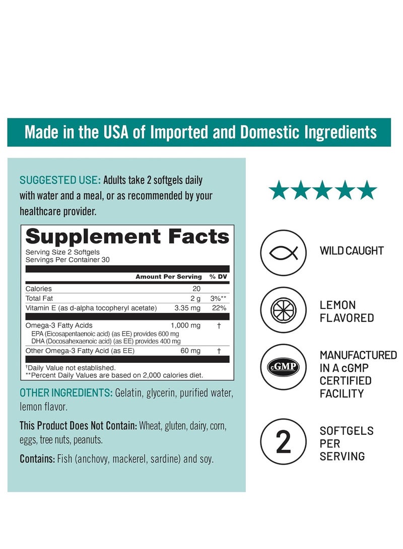 NatureWise Omega 3 Fish Oil Supplement Support for Heart & Brain Health  Lemon Flavor 60 softgels 30 servings - Image 2