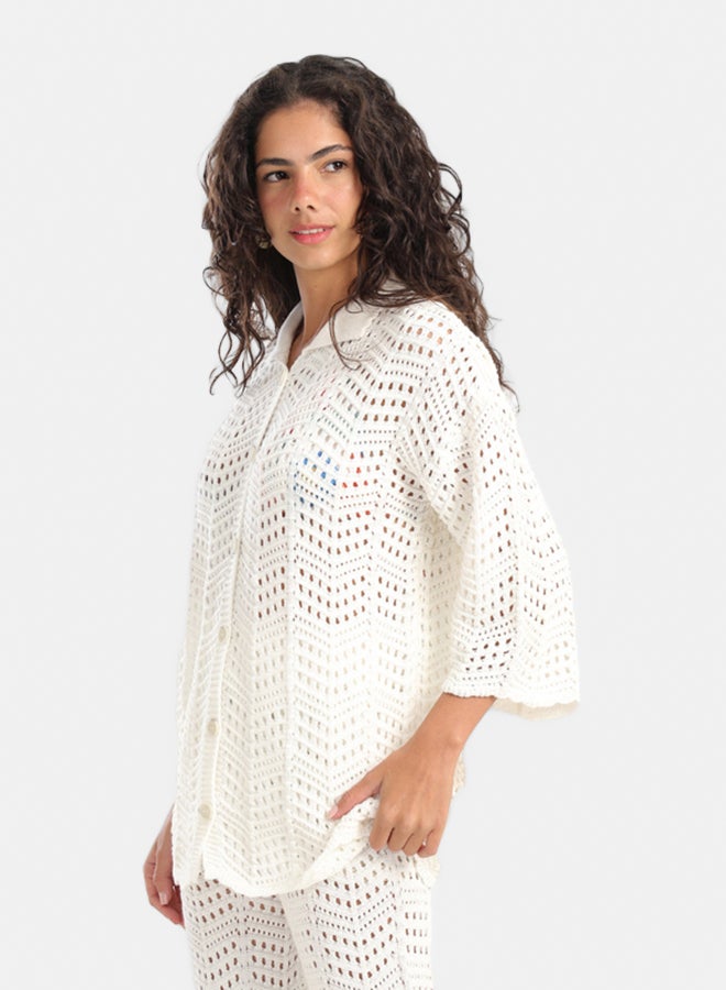 Carina قميص شاطئي بنمط شبكة أنيق - Image 2