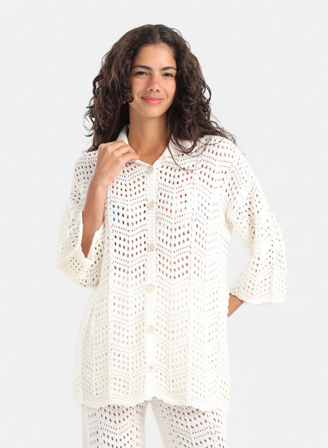 Carina قميص شاطئي بنمط شبكة أنيق - Image 1