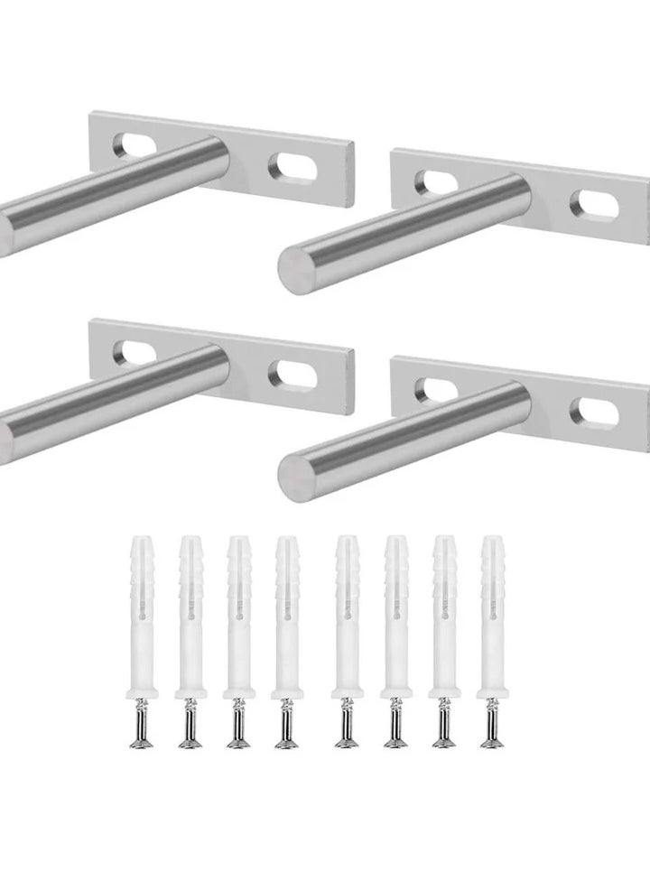 Generic SYOSI 4 Pack Floating Shelf Bracket, 4 Inch 100mm Heavy Duty Hidden Shelf Brackets with 8 Pcs Mounting Screws for WallI Mounted Decoration Cabinet Furniture Shelf Support (Silver)  - Image 1