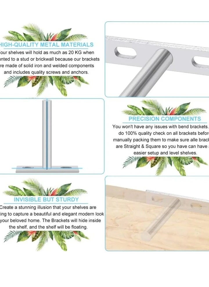 Generic SYOSI 4 Pack Floating Shelf Bracket, 4 Inch 100mm Heavy Duty Hidden Shelf Brackets with 8 Pcs Mounting Screws for WallI Mounted Decoration Cabinet Furniture Shelf Support (Silver)  - Image 3