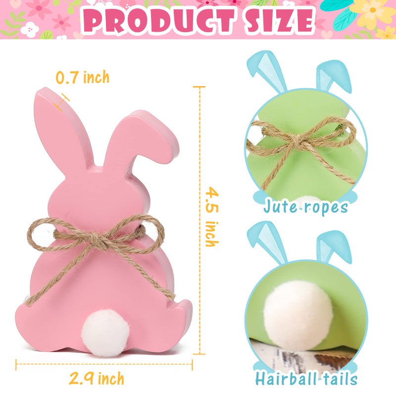 NEWLIGHTURE Easter Decorations, 5pcs Wooden Easter Bunny Table Sign with Jute Rope, Easter Wood Tiered Tray Decor Freestanding Easter Table Decorations - Image 3