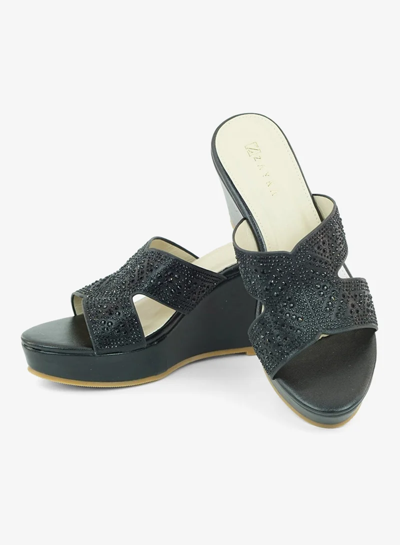 ZAYNA 221-325 Zayna Ladies Classic Wedge Slides 3T2320-711 Black