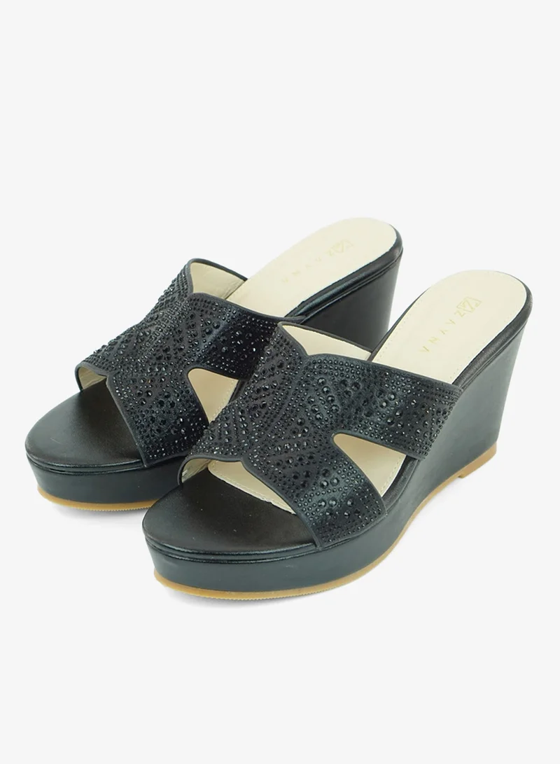 ZAYNA 221-325 Zayna Ladies Classic Wedge Slides 3T2320-711 Black