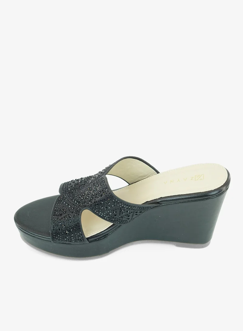 Zayna Black 221-325 Zayna Ladies Classic Wedge Slides 3T2320-711 Black for Women | Best Price UAE