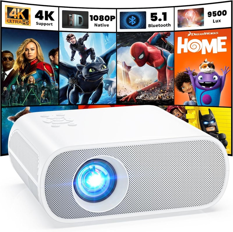 HOMPOW Projector, Native 1080P Full HD Bluetooth Projector with Speaker, 9500 Lumens Outdoor Portable Movie Mini Projector Compatible with Laptop, Smartphone, TV Stick, Xbox, PS5 - Image 1