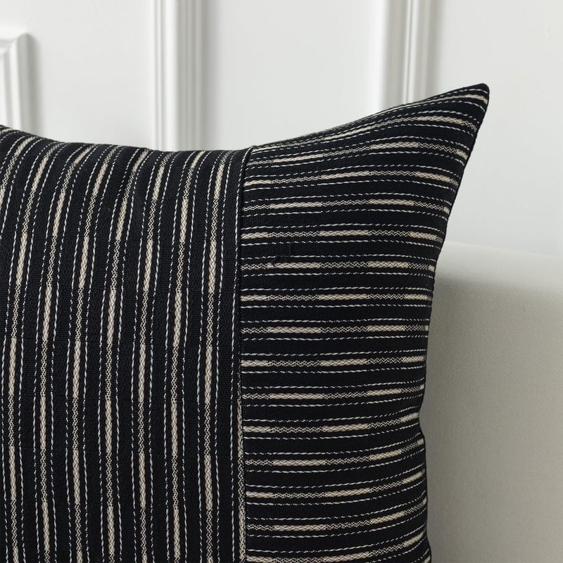 K KEVIN TEXTILE Kevin Textile Ink Black and Beige Patchwork Farmhouse Pillow Covers 20x20 Inch  Pack of 2 Striped Linen Decorative Modern Accent Pillow Cases for Sofa Couch Bedroom  - Image 2