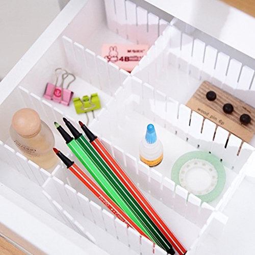 ShineMe Drawer Dividers, 8pcs Drawer Divider Organizers, White DIY Plastic Grid, Plastic Adjustable Drawer Dividers, Household Storage Makeup Socks Underwear Organizer for Clothes, Kitchen, Office - Image 5