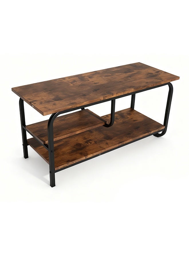 Migue home Modern Two Tier Coffee Table for Living Room with Storage Shelf, Easy Assembly,  90cm L x 35cm W x 43cm H, Walnut Color - Image 5