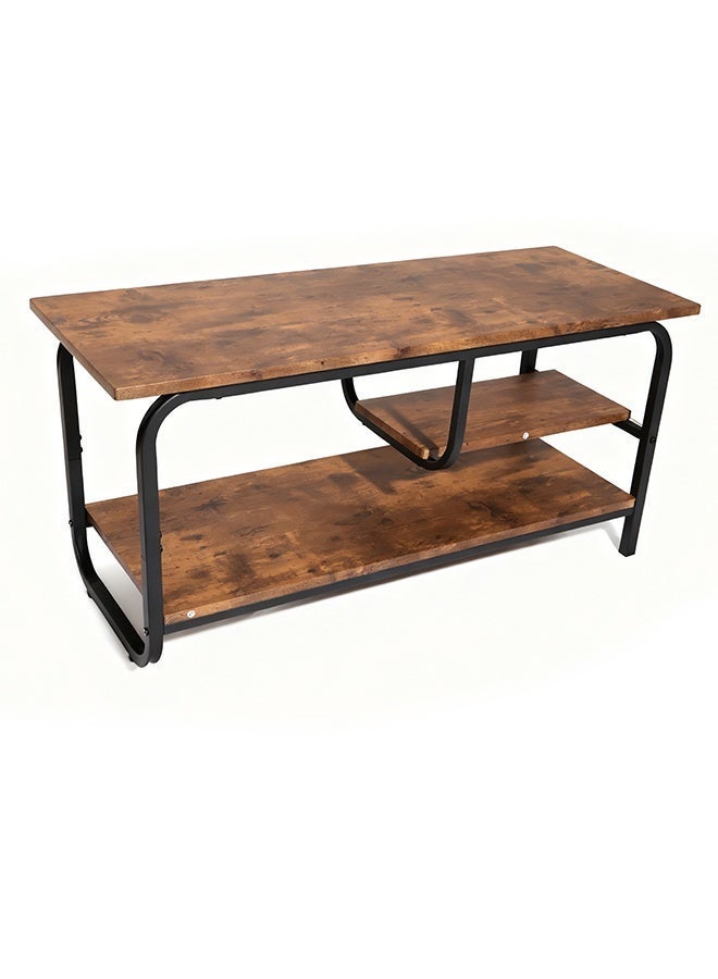 Migue home Modern Two Tier Coffee Table for Living Room with Storage Shelf, Easy Assembly,  90cm L x 35cm W x 43cm H, Walnut Color - Image 2