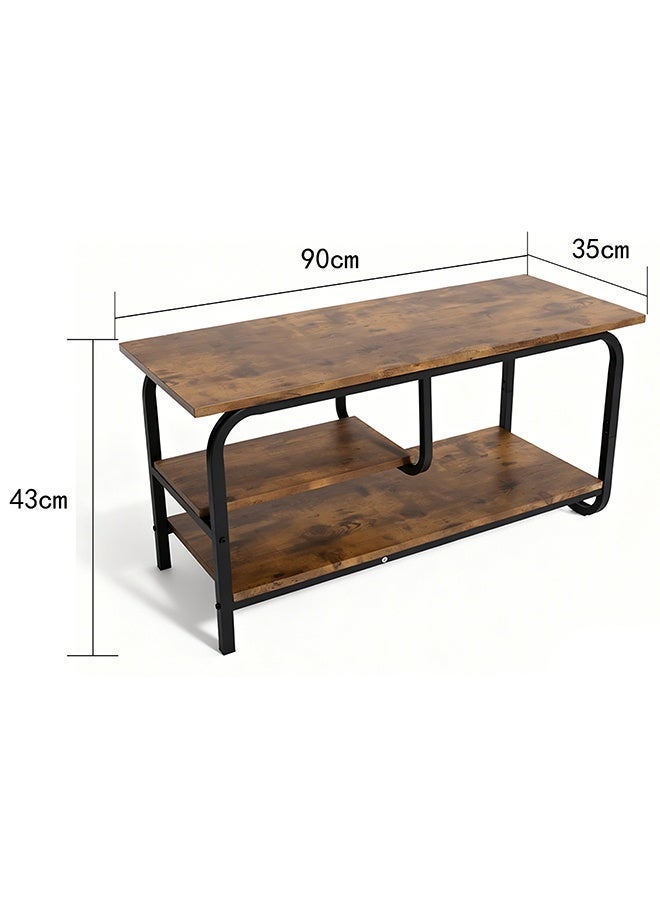 Migue home Modern Two Tier Coffee Table for Living Room with Storage Shelf, Easy Assembly,  90cm L x 35cm W x 43cm H, Walnut Color - Image 3