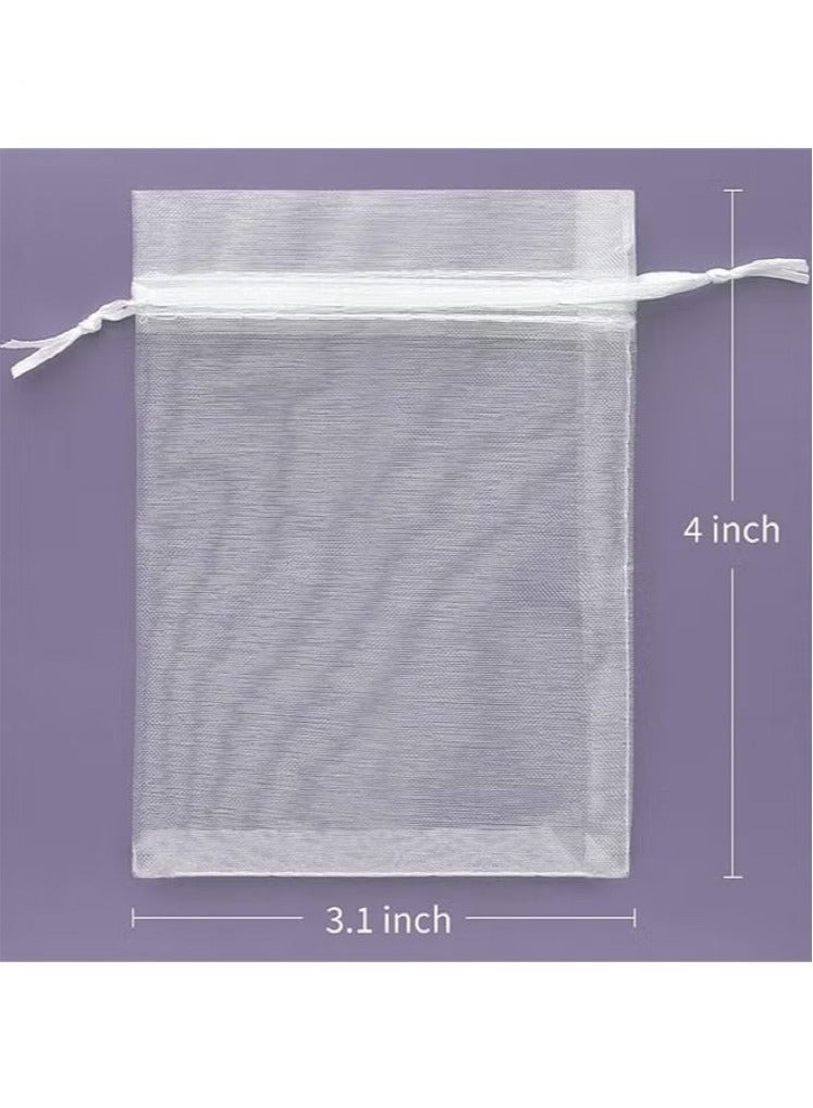 Generic 100Pcs Package 8 x 10CM Sheer Drawstring Organza Jewelry Pouches Wedding Party Favor Gift Bags, Little Mesh Gift Pouches Mini Candy Bags for Small Presents Jewelry Earrings  - Image 2