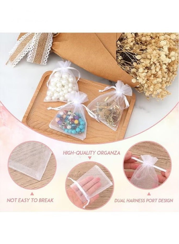 Generic 100Pcs Package 8 x 10CM Sheer Drawstring Organza Jewelry Pouches Wedding Party Favor Gift Bags, Little Mesh Gift Pouches Mini Candy Bags for Small Presents Jewelry Earrings  - Image 5