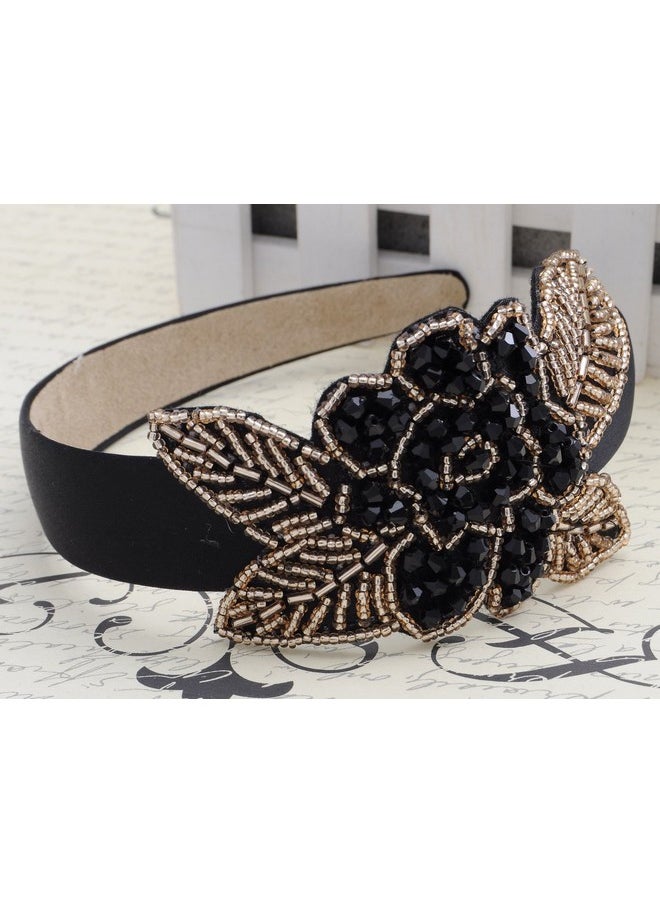 Alilang Women Intricate Design Single Black Bead Flower Golden Bead Leaves Fashion Headband, 1 Piece  - Image 2