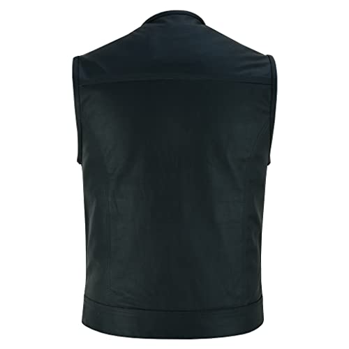 Leatherick Mens Leather Motorcycle Vest | SOA Club Style Biker Vest for Men with 8 Inside Pockets, Dual Closure Riding Gear (L, Black (Collarless)) - Image 3