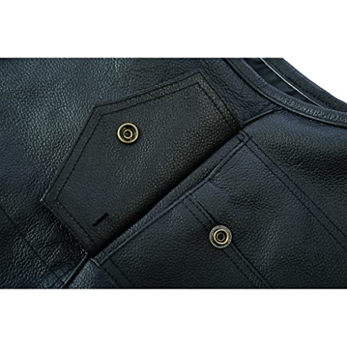 Leatherick Mens Leather Motorcycle Vest | SOA Club Style Biker Vest for Men with 8 Inside Pockets, Dual Closure Riding Gear (L, Black (Collarless)) - Image 5