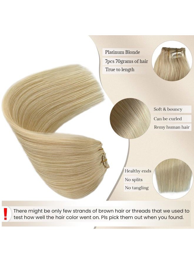 Licoville Blonde Clip in Hair Extensions Human Hair, 15 Inch #60 Platinum Blonde Hair Extensions Thick Ends Double Weft Silky Soft Clip in Extensions Real Human Hair for Women 70G 7PCS - Image 3