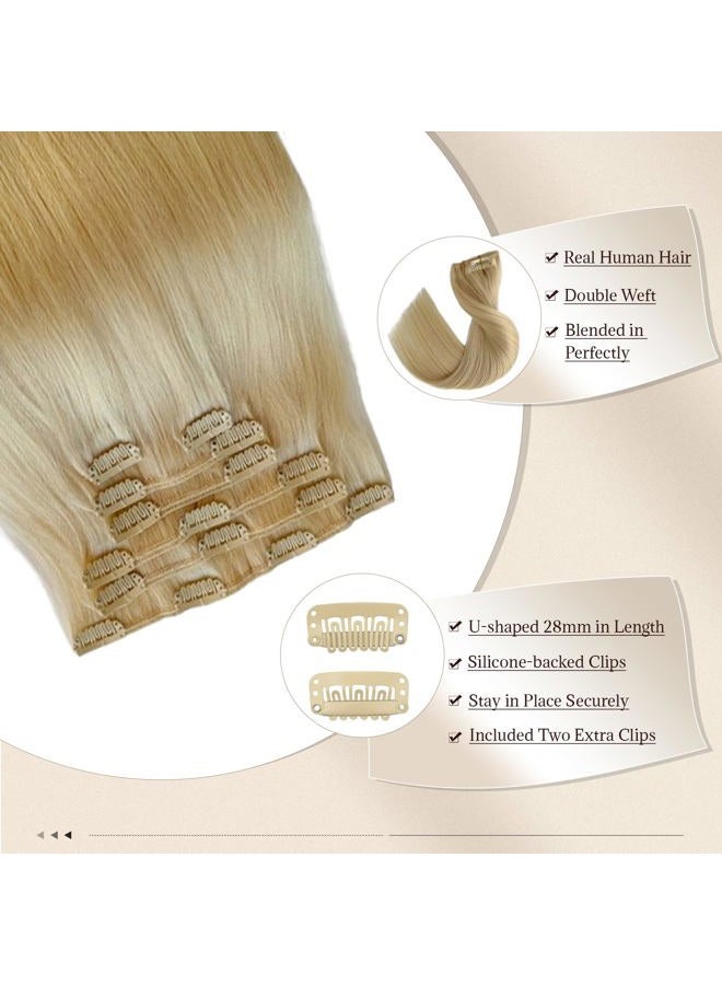 Licoville Blonde Clip in Hair Extensions Human Hair, 15 Inch #60 Platinum Blonde Hair Extensions Thick Ends Double Weft Silky Soft Clip in Extensions Real Human Hair for Women 70G 7PCS - Image 4