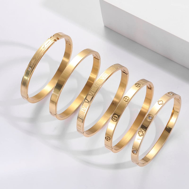 PDWZNBA 18K Gold-Plated Love Friendship Bracelets Trendy Stainless Steel Bangle Jewelry Gifts for Women - Image 4