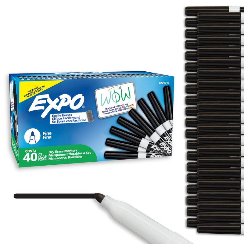 EXPO Dry Erase Markers, Low Odor Ink, Black, Fine Tip, 40 Count - Whiteboard, Calendar, Organization, Essential Supplies for Office, School, Classroom, Teachers - Image 1