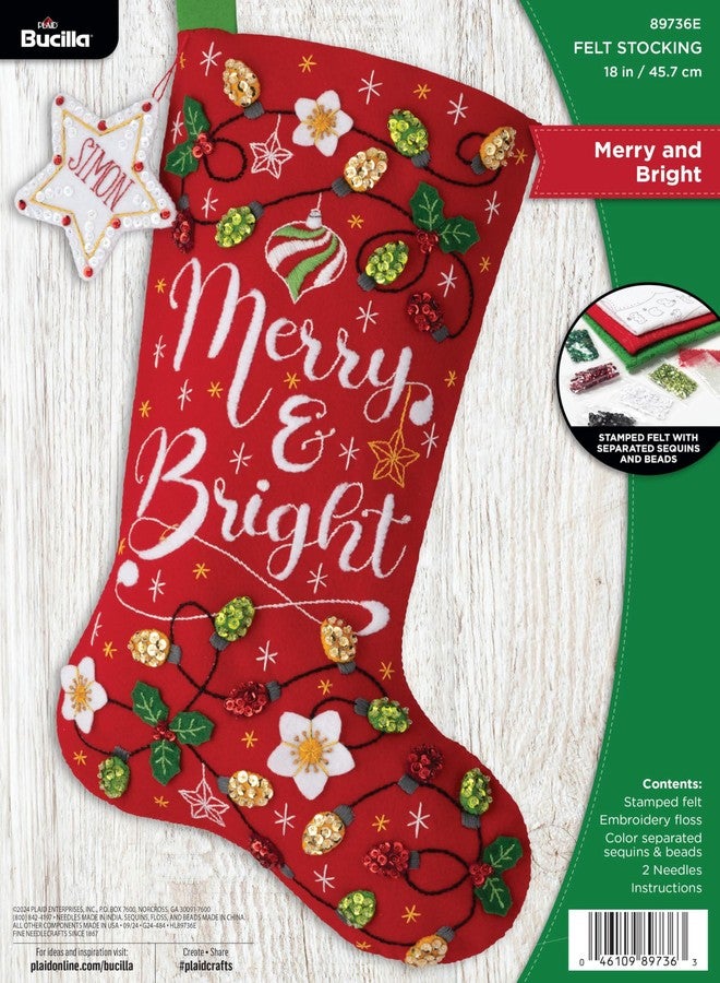 Bucilla, Merry and Bright, Perfect for DIY Arts and Crafts Felt Applique 18" Stocking Making Kit - Image 1