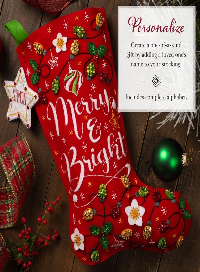 Bucilla, Merry and Bright, Perfect for DIY Arts and Crafts Felt Applique 18" Stocking Making Kit - Image 4