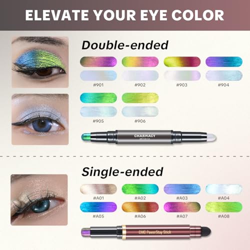 CHARMACY Multichrome 2 in 1 Cream Eyeshadow Stick, Waterproof Eye Brightener Highlighter Stick Makeup, High Pigmented, Smudge-Proof, Vegan & Cruelty-Free (#901) - Image 4