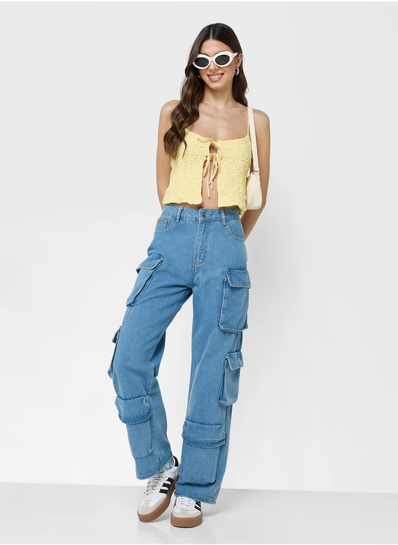 Ginger Mid Rise Boyfriend Jeans With Cargo Pockets