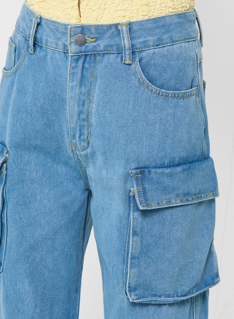Ginger Mid Rise Boyfriend Jeans With Cargo Pockets