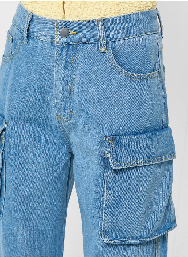 Ginger Mid Rise Boyfriend Jeans With Cargo Pockets  - Image 4