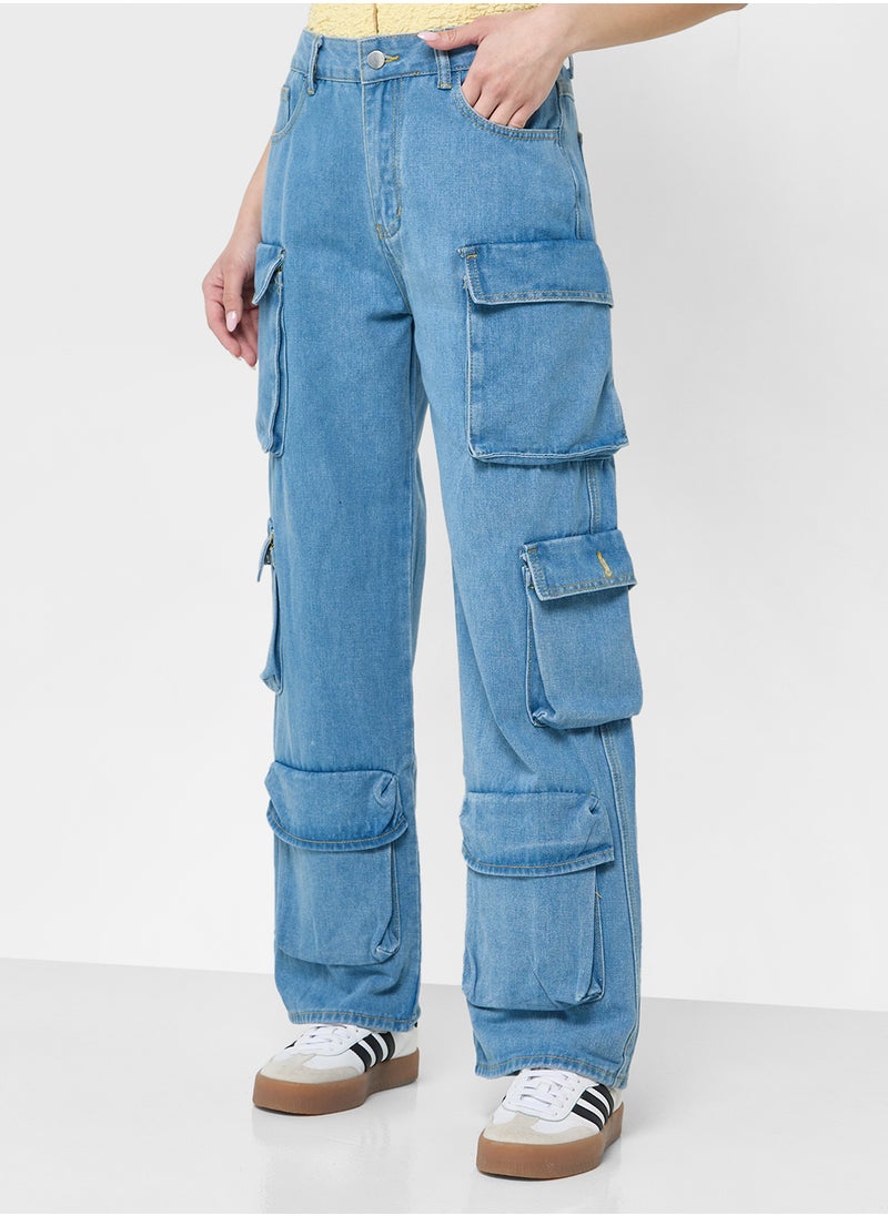 Ginger Mid Rise Boyfriend Jeans With Cargo Pockets  - Image 2