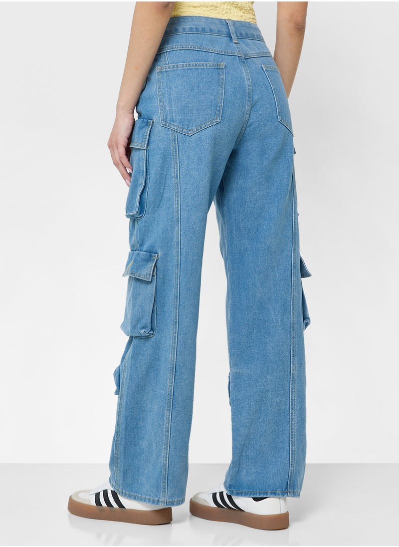 Ginger Mid Rise Boyfriend Jeans With Cargo Pockets  - Image 3